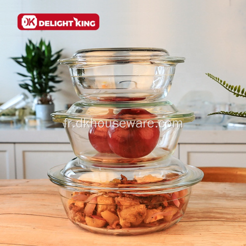 Casserole en verre borosilicaté avec couvercle en verre Ensembles d&#39;ustensiles de cuisine